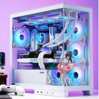 先马（SAMA）新镜界 matx海景房机箱台式机白色 双面玻璃/可拆支柱/双U3+Type-C/支持背插主板360水冷/新境界